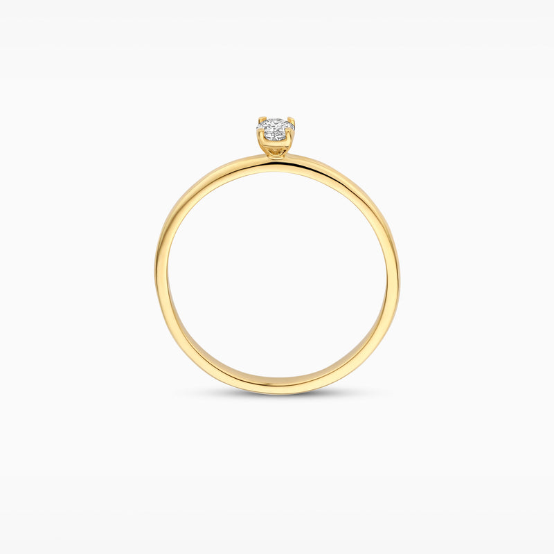 14k Goud solitair ring met kleine fonkelende lab diamant zetting.