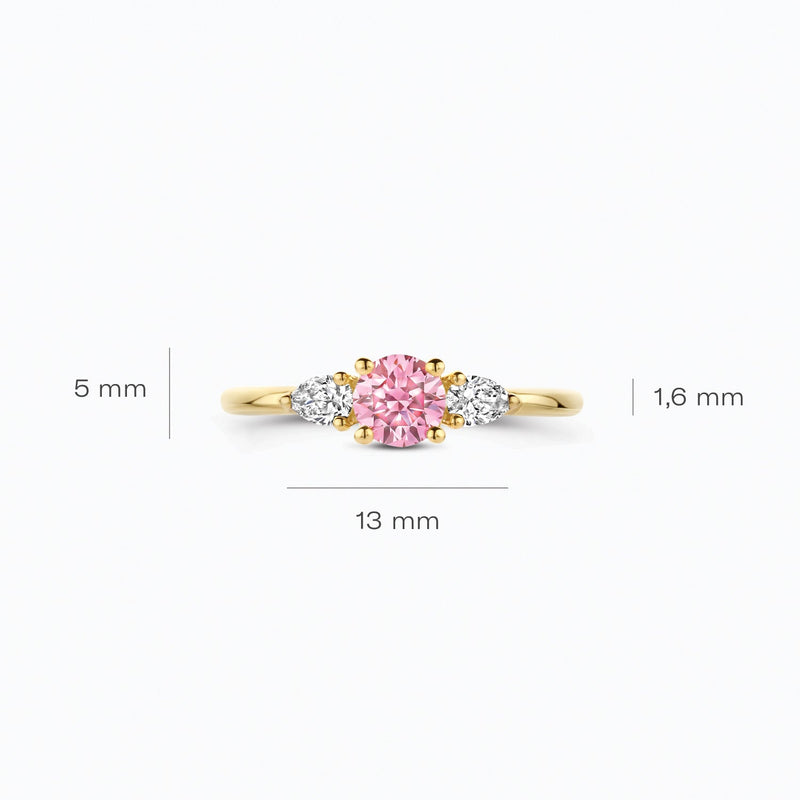 Diamant de synthèse Bague, or jaune 14 carats, avec un diamant Rose, VSi, Top Wesselton.