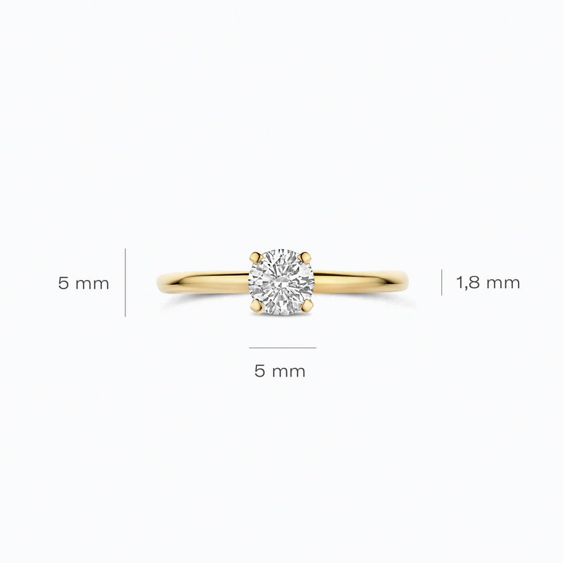 Diamant de synthèse Bague, or jaune 14 carats, rond, 0,50 ct, VSi, Top Wesselton.
