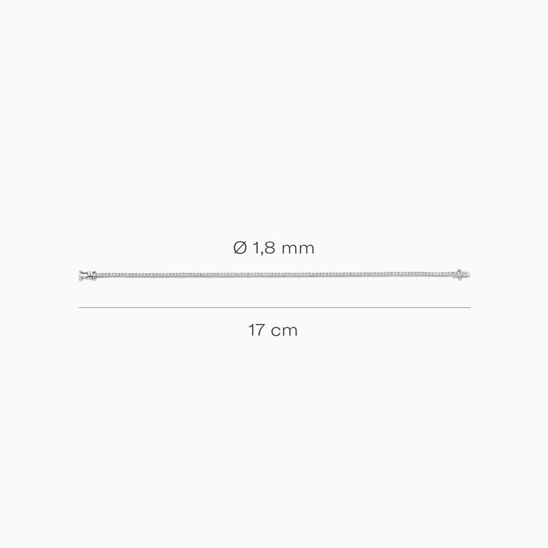 Dunne 14k witgouden armband van 1,8 mm dik en 17 cm lang met labdiamanten.