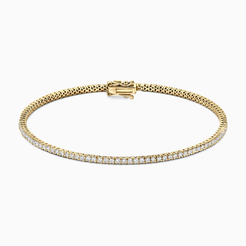 14k geelgoud armband met rij lab diamonds en veilige sluiting, gerecycled goud.