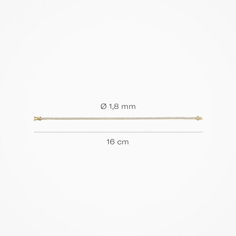 Dunne 16 cm armband van 14k geelgoud met subtiele sluiting, 1,8 mm breedte.