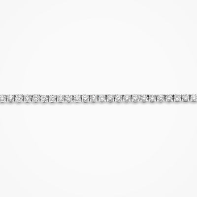 Lab grown diamanten tennisarmband van 14k witgoud met briljanten in strakke rij, zijaanzicht.