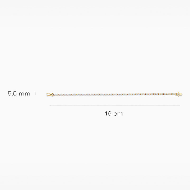 Lab grown diamanten tennisarmband, 14k geelgoud, 2,16 ct, VSi, Top Wesselton, lengte 16 cm.