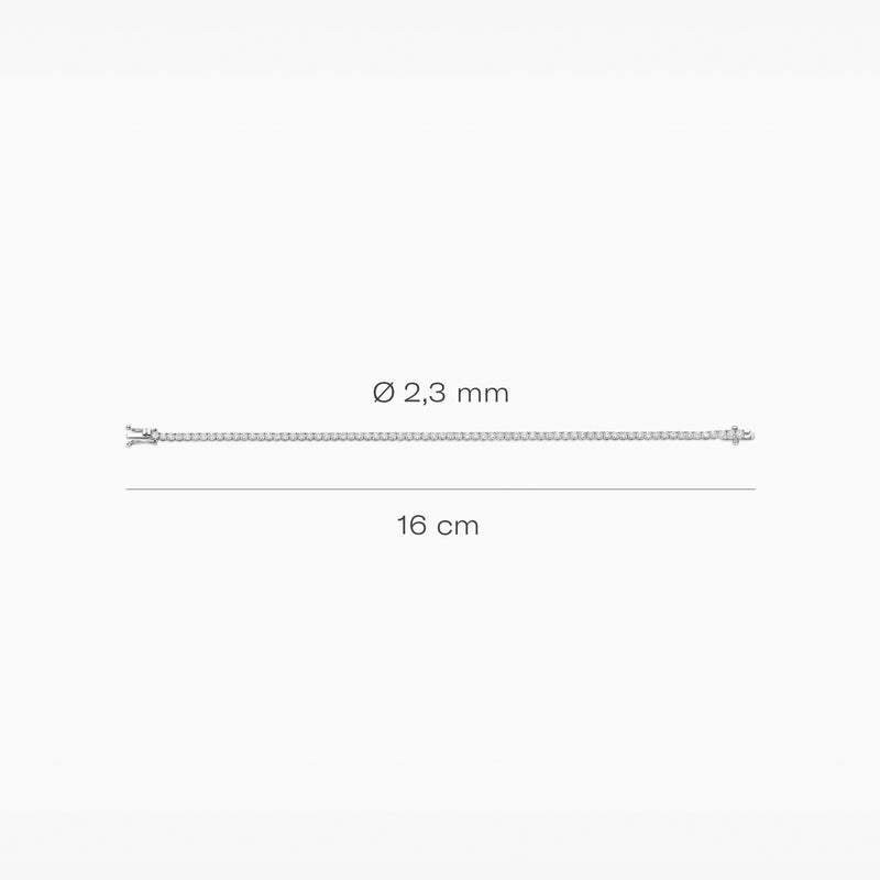 Dunne armband van 14k wit goud met een diameter van 2,3 mm en lengte van 16 cm.