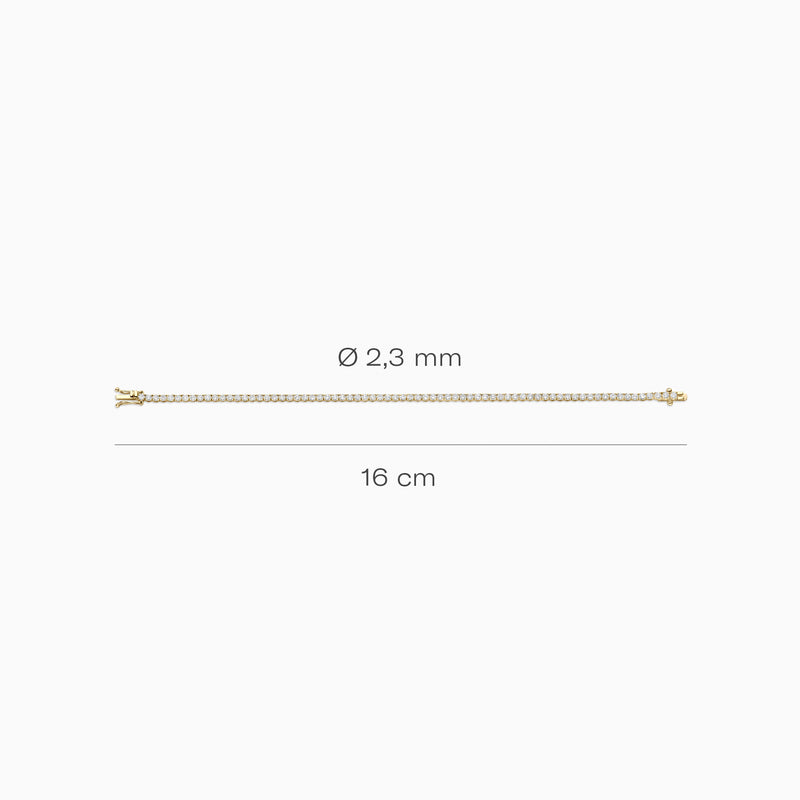 Dunne armband van 14k geelgoud met fijne schakels en 16 cm lengte, 2,3 mm breedte.