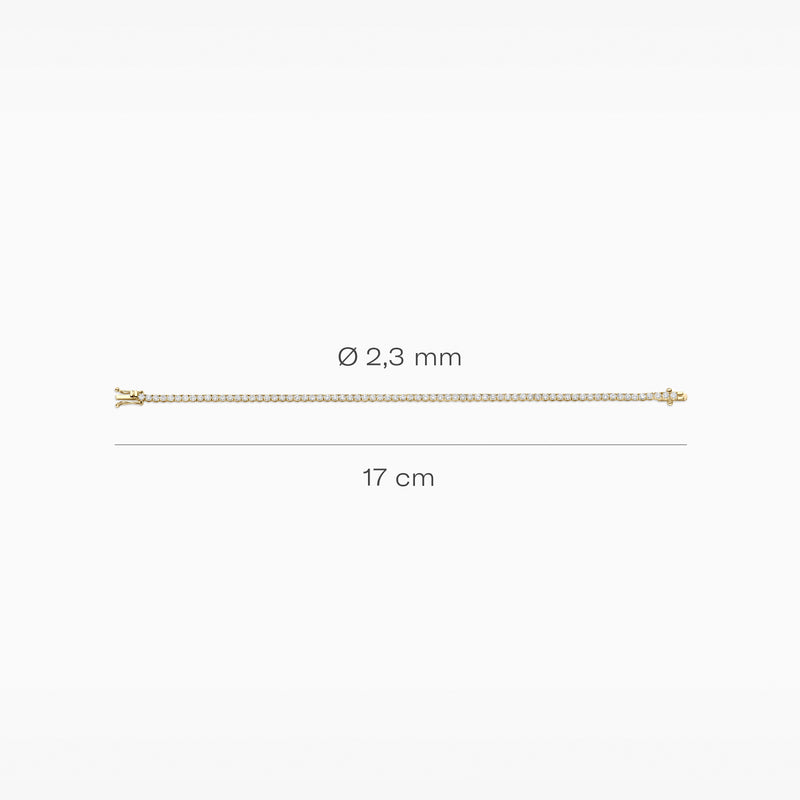 Dunne armband van 14k geelgoud met fijne schakels, 17 cm lang, 2,3 mm breed.