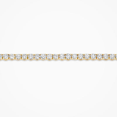 Lab grown diamanten tennisarmband van 14k geelgoud met ronde briljanten, close-up.