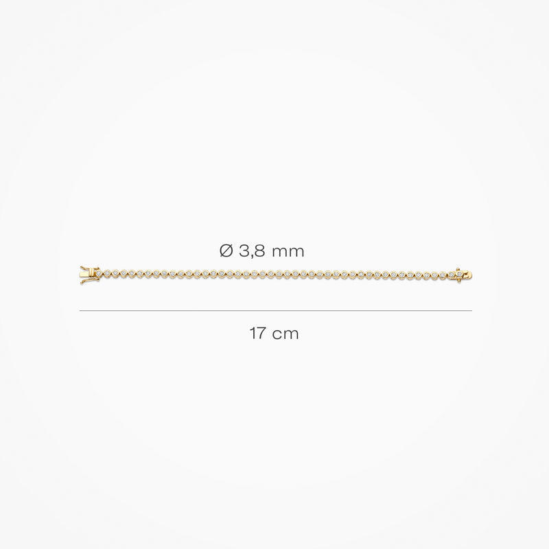 Lab diamanten armband van 14k geelgoud, 17 cm lengte, 3,8 mm dikte.