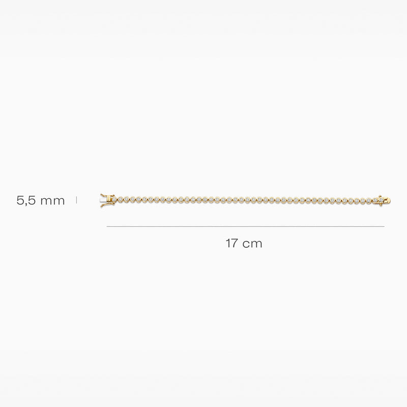 Lab grown diamanten tennisarmband, 14k geelgoud, 1,51 ct, VSi, Top Wesselton, lengte 17 cm.