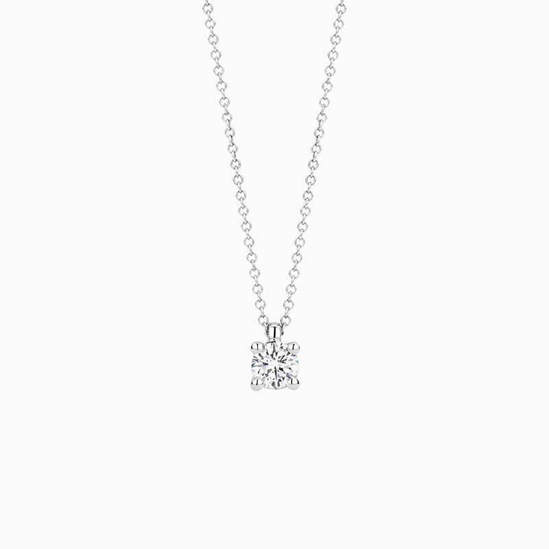 Lab diamanten collier in 14k wit goud met ronde geslepen lab diamant aan dunne ketting.