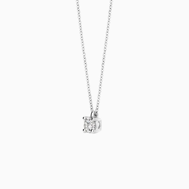 14k wit goud collier met solitaire lab diamant hanger en fijne schakelkette.