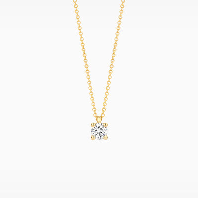 14k geelgouden collier met een solitaire Lab Diamond hanger van gerecycled goud.