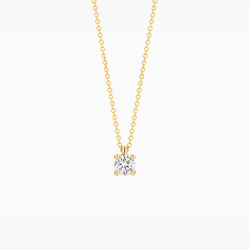 14k geelgouden collier met een solitaire Lab Diamond hanger van gerecycled goud.