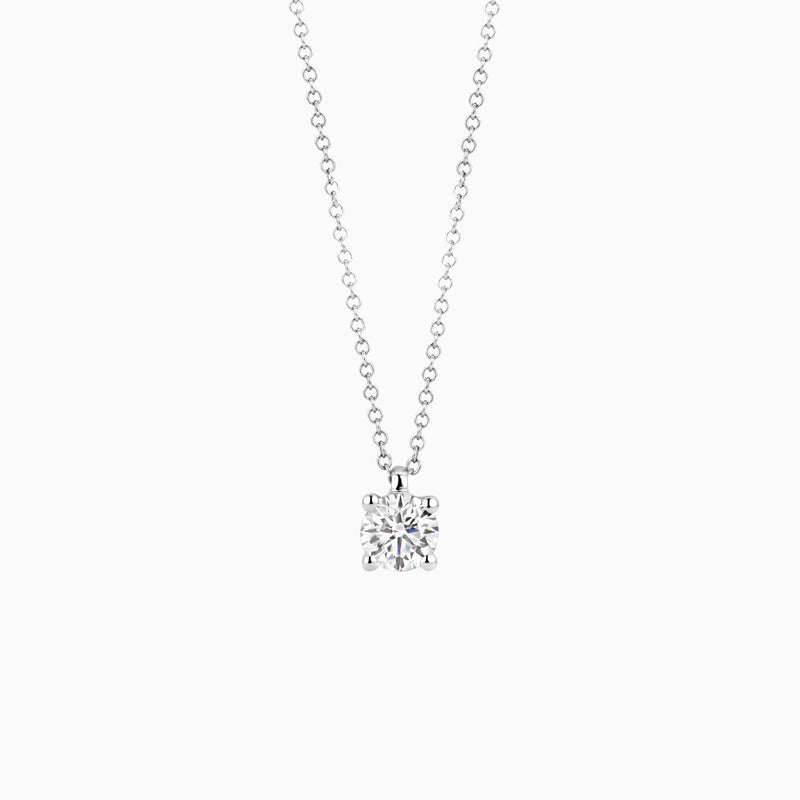 Collier van 14k wit goud met een fonkelende lab diamant hanger van gerecycled goud.
