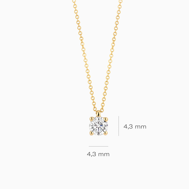 14k goud collier met solitaire lab diamant van 4,3 mm aan fijne ketting.