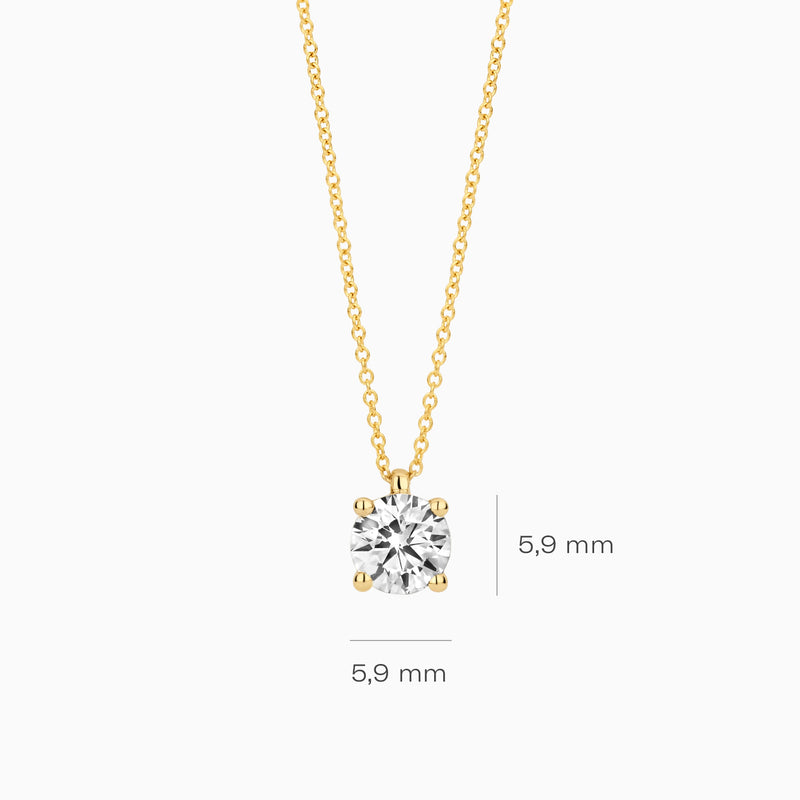 Lab diamanten collier 14k geelgoud met ronde diamant 5,9 mm centraal.