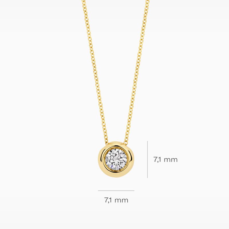 Collier van 14k geelgoud met ronde lab diamant van 7,1 mm.