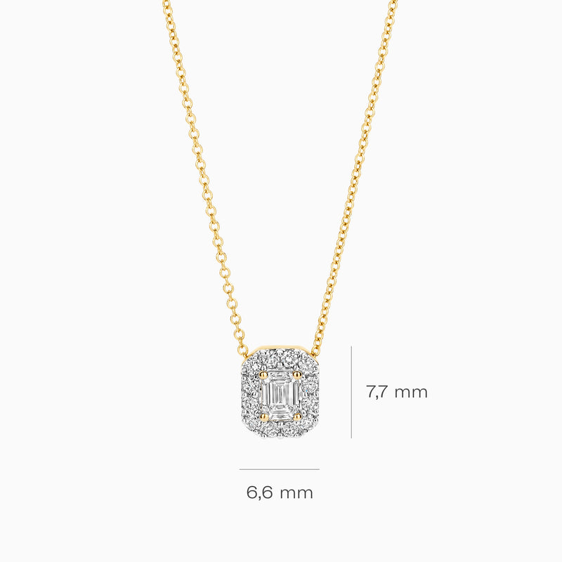 Lab Diamonds collier in 14k geelgoud met fijn schakelhanger en fonkelende diamanten, 6,8x7,7 mm.