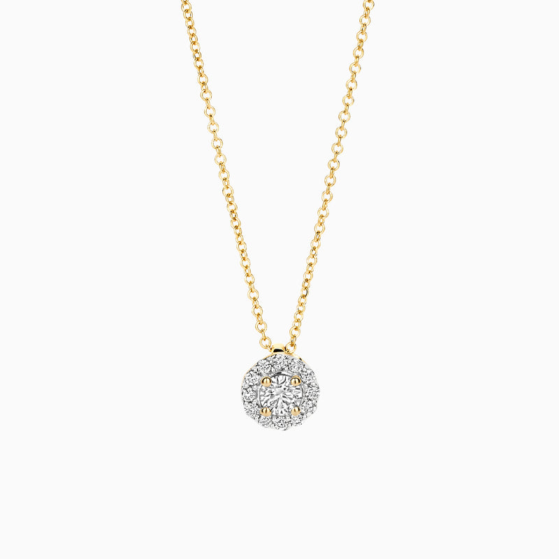 14k geelgouden schakelcollier met ronde Lab Diamonds diamanthanger van gerecycled goud.