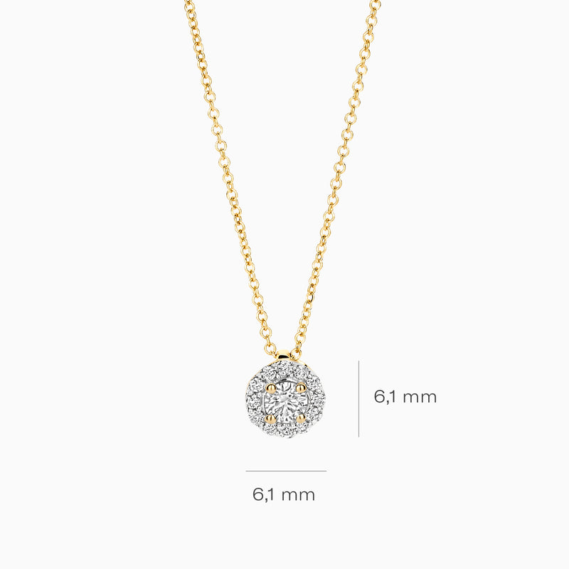 14k geelgouden collier met fijne schakel en fonkelende lab diamant hanger van 6,1 mm.