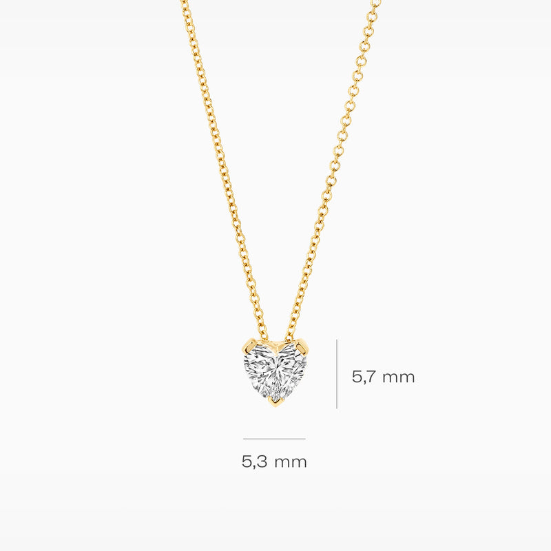 Lab Diamonds collier met hartvormige diamant in 14k geel goud, fijne schakels, 5,3 x 5,7 mm.