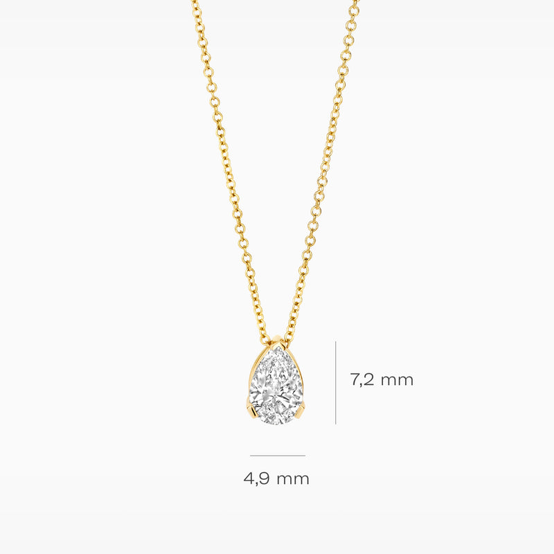 14k goud collier met druppelvormige lab diamant hanger van 7,2 x 4,9 mm.