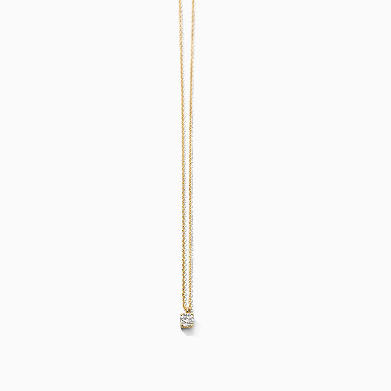 14k goud collier met fijne schakel en een sprankelende lab diamant hanger.