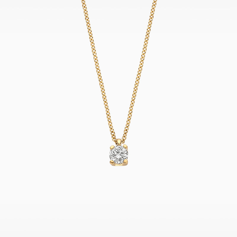 14k geelgouden collier met enkele lab diamant in fijne schakel van gerecycled goud.
