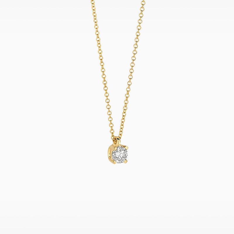 14k goud collier met ronde lab diamant aan fijne schakelketting.