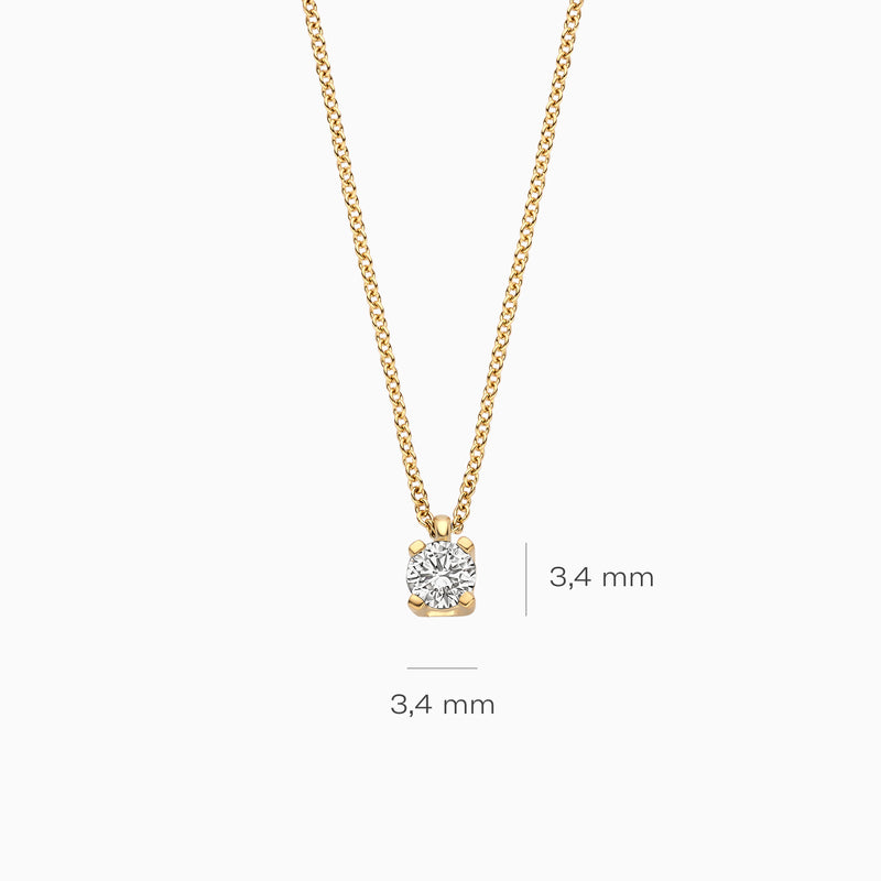 14k geel gouden collier met ronde lab diamant hanger van 3,4 mm.