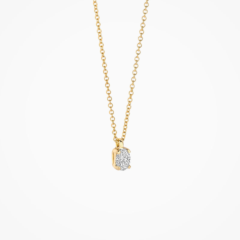 14k goud collier met fijn schakelhalsketting en kleine lab diamant hanger.
