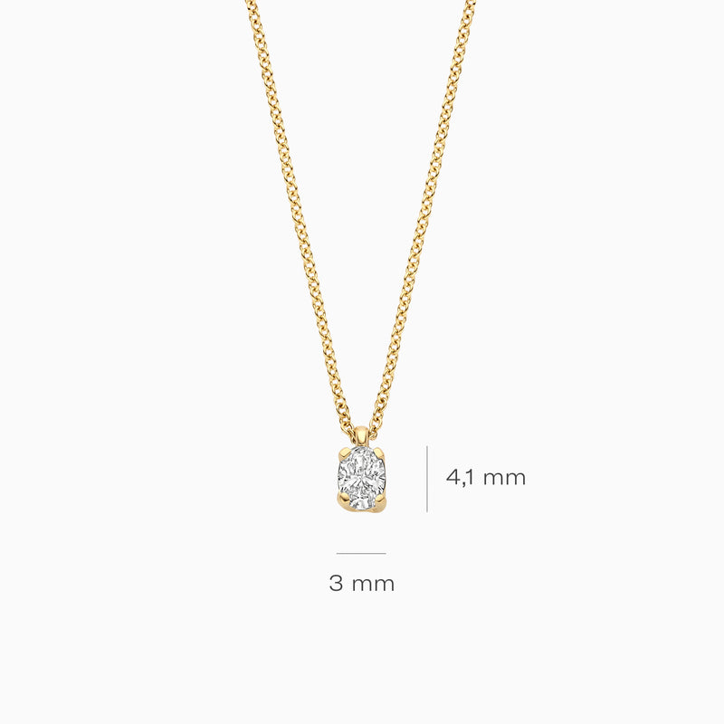 14k geelgouden collier met ronde lab diamant hanger van 3 x 4,1 mm.