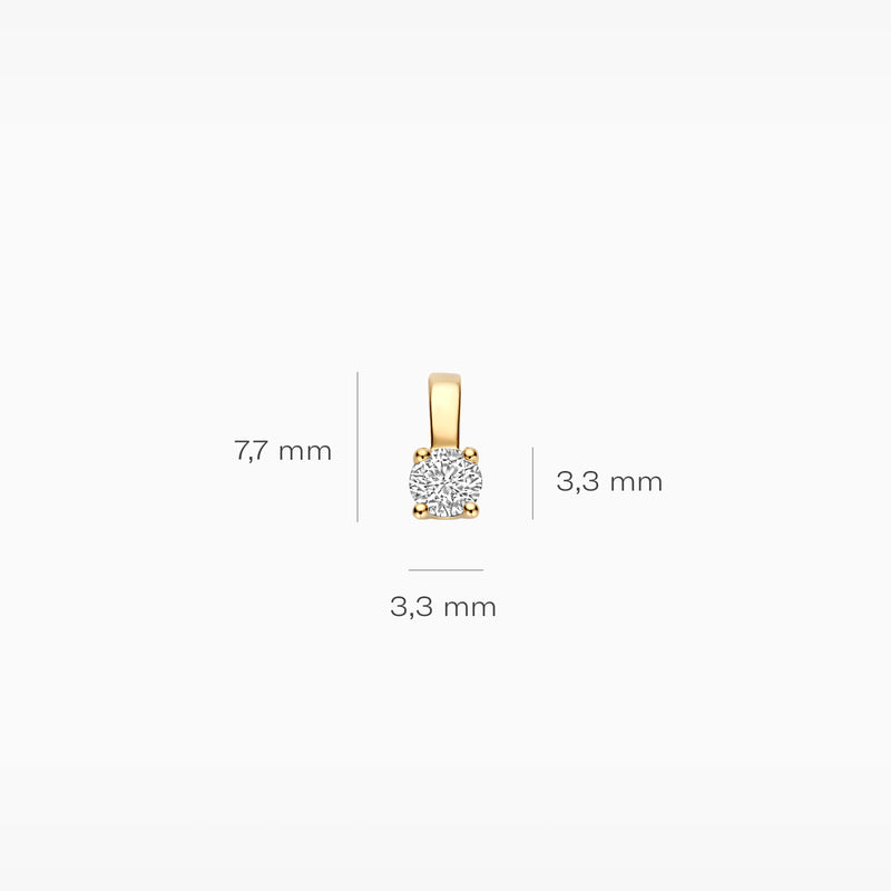 14k geelgouden hanger met een ronde briljant geslepen diamant van 3,3 mm.
