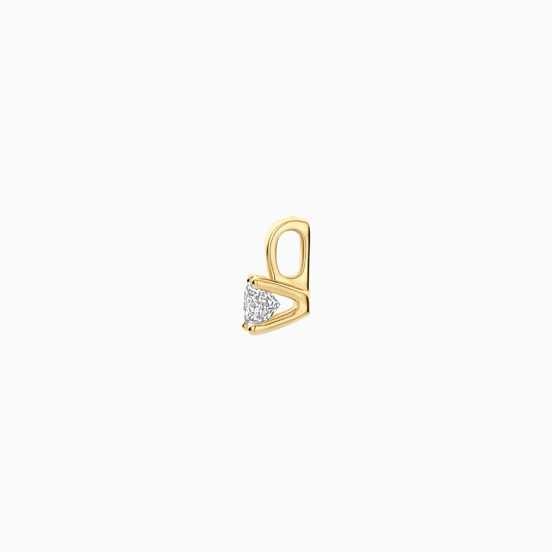 Gele 14k goud hanger met lab diamant solitair en gerecycled goud detail.