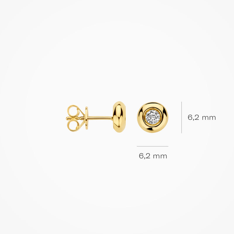 14k geelgouden oorstekers met ronde lab diamond zetting van 6,2 mm.