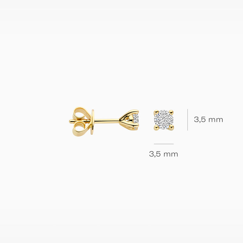 Lab Diamonds oorstekers van 14k geelgoud met ronde diamant van 3,5 mm.