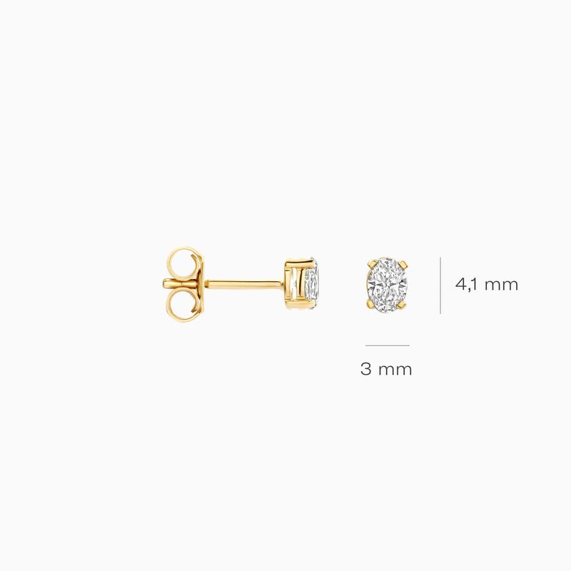 14k goud oorstekers met briljant geslepen lab diamant van 3x4,1 mm.