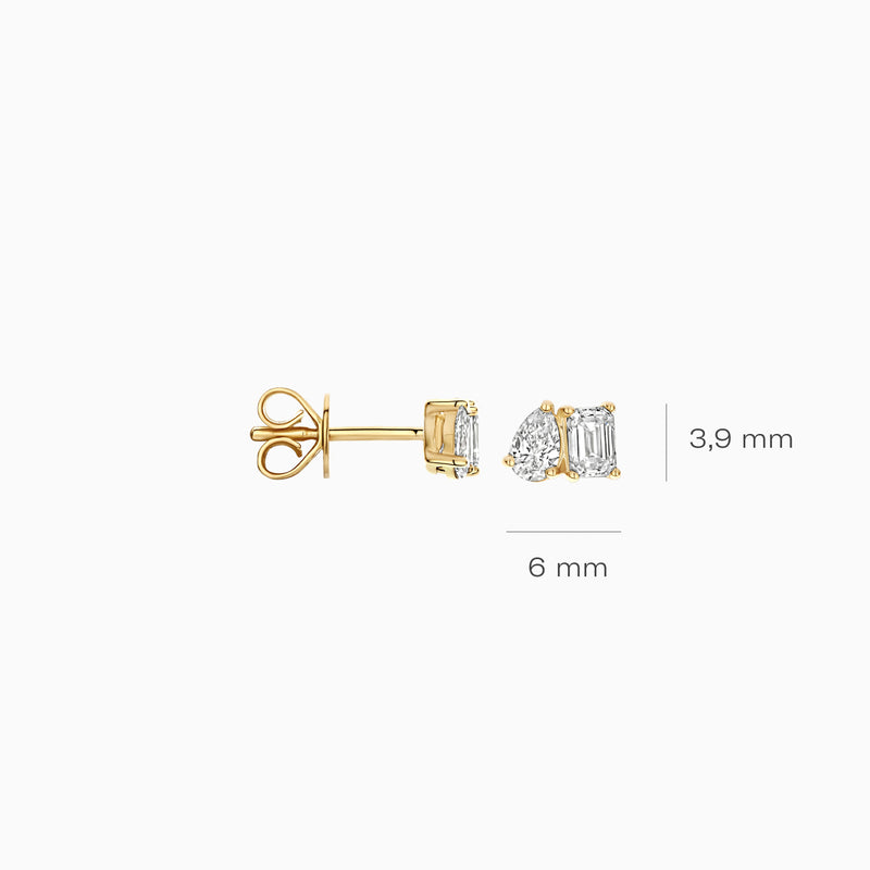14k goud oorstekers met rechthoekige lab diamanten van 6x3,9 mm.