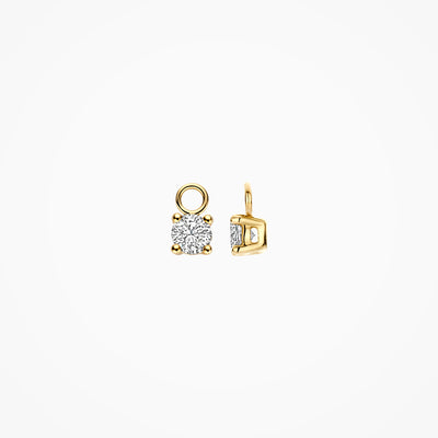 14k geelgouden oorbel bedel met briljant geslepen Lab Diamond, vierkant zetstuk.