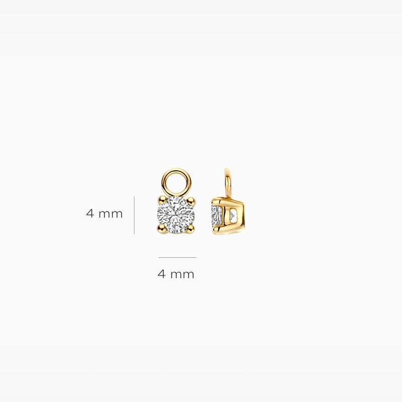Lab Diamonds oorbel bedel in 14k geel goud met ronde diamant, 4 mm vierkant aanslag, gerecycled goud.
