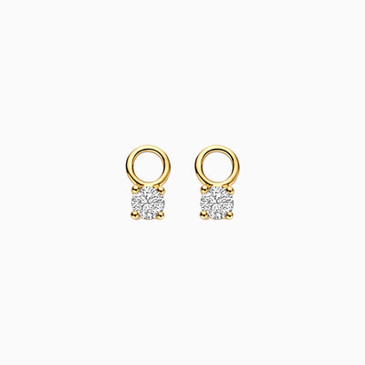 Lab Diamonds oorbel bedels in 14k geel goud met fonkelende diamantzetten.