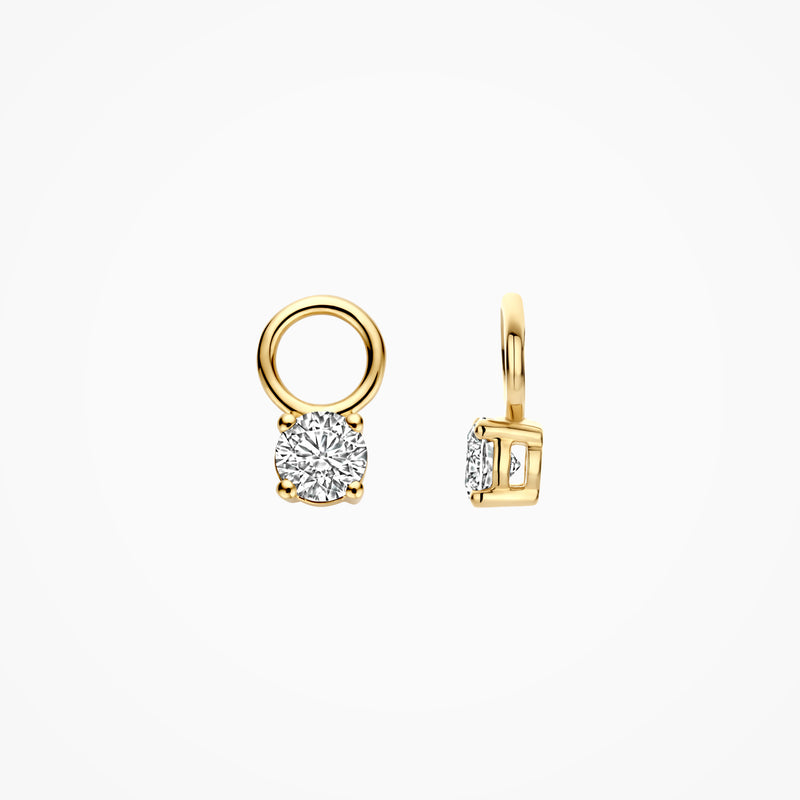 Lab Diamonds oorbel bedel van 14k geelgoud met fonkelende diamantzetting.