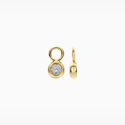 14k geelgouden oorbel bedel met ronde Lab Diamonds inzet, gerecycled goud.