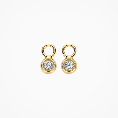 14k geelgouden oorbelbedels met ronde Lab Diamonds en gerecycled goud.