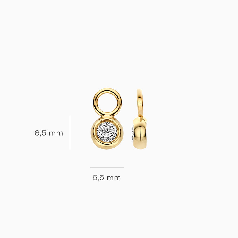 14k geelgouden oorbel bedel met ronde lab diamond en gerecycled goud, 6,5 mm.