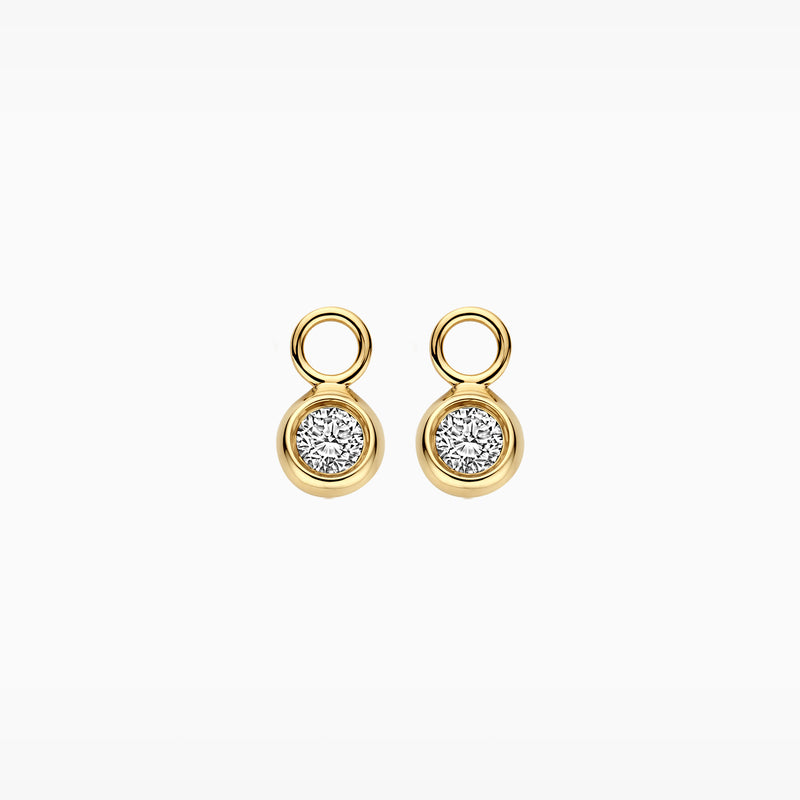 Lab Diamonds oorbel bedels van 14k geel goud met ronde diamantaccenten, gerecycled goud.