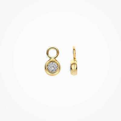 Lab Diamonds oorbel bedel van 14k geel goud met ronde diamant in het midden.
