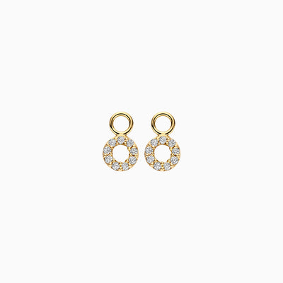 Gouden oorbel bedel met ronde Lab Diamonds in 14k geel goud, gerecycled materiaal.