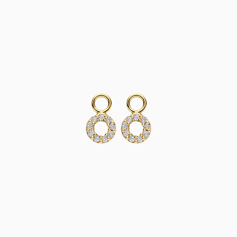 Gouden oorbel bedel met ronde Lab Diamonds in 14k geel goud, gerecycled materiaal.
